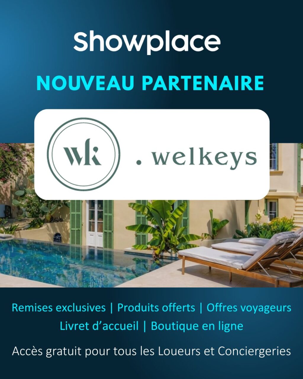 🤝 𝗣𝗮𝗿𝘁𝗲𝗻𝗮𝗿𝗶𝗮𝘁 𝗪𝗲𝗹𝗸𝗲𝘆𝘀 𝘅 𝗦𝗵𝗼𝘄𝗽𝗹𝗮𝗰𝗲
🚀 Nous sommes heureux d’accueillir le réseau d’hébergements @welkeys_group dans notre communauté.
🏷️ L’ensemble de leurs hébergements peuvent bénéficier dès à présent de nos remises exclusives pour faire des économies sur leurs achats : La Redoute, LG, Bobochic, Dodo, Délonghi, Castorama, But...
🏘️ Ils rejoignent +95.000 hébergements déjà inscrits sur Showplace