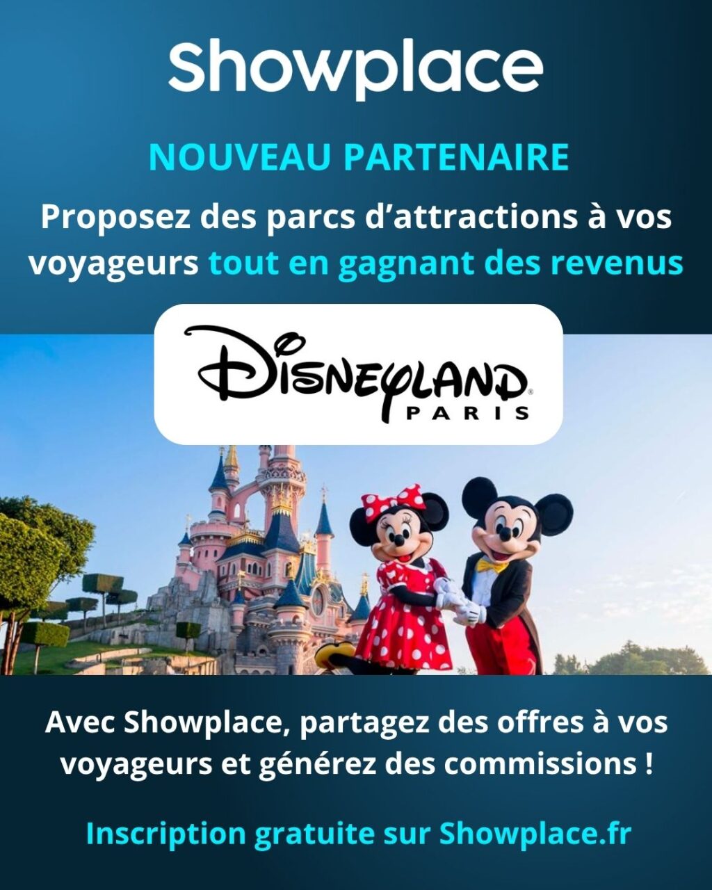 🎢 𝗣𝗿𝗼𝗽𝗼𝘀𝗲𝘇 𝗱𝗲𝘀 𝗽𝗮𝗿𝗰𝘀 𝗱’𝗮𝘁𝘁𝗿𝗮𝗰𝘁𝗶𝗼𝗻𝘀 𝗮̀ 𝘃𝗼𝘀 𝘃𝗼𝘆𝗮𝗴𝗲𝘂𝗿𝘀 !
💶 𝗧𝗼𝘂𝘁 𝗲𝗻 𝗴𝗮𝗴𝗻𝗮𝗻𝘁 𝗱𝗲𝘀 𝗿𝗲𝘃𝗲𝗻𝘂𝘀 !
📢 Showplace vous permet de partager des offres à vos voyageurs tout en générant des commissions facilement.
🤝 Grâce à notre partenaire Disneyland Paris, proposez à vos voyageurs des billets pour leurs parcs aux meilleurs tarifs disponibles.
✅ Accédez à d’autres offres à partager à vos voyageurs sur votre compte Showplace : bagagerie, forfait eSim, location de ski, de bateau, transport…
➡️ Inscription gratuite sur Showplace.fr

#locationcourteduree #conciergerie #gestionlocative #airbnbfrance