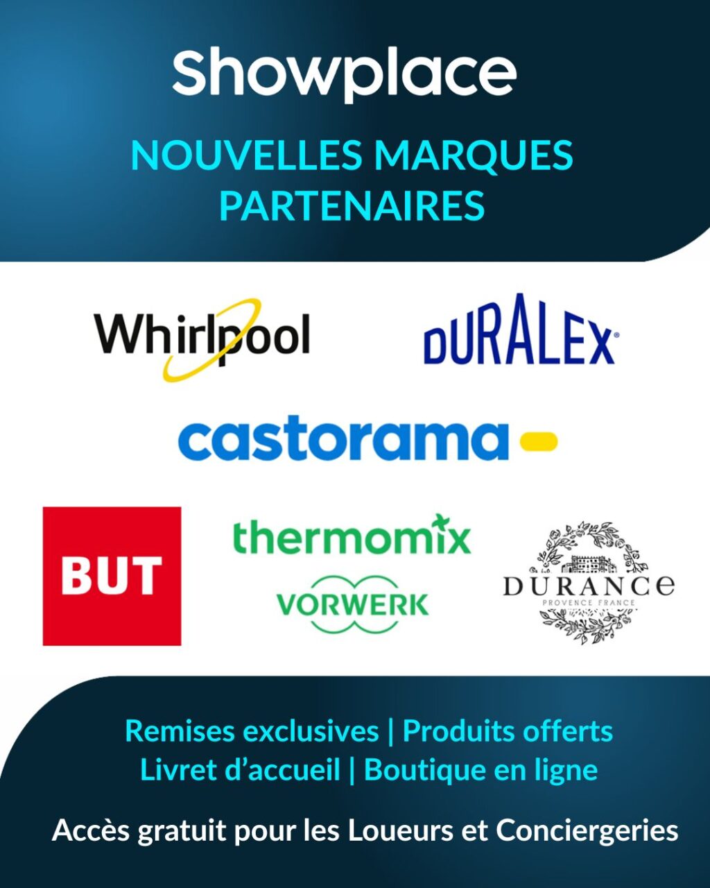 📢 𝗡𝗼𝘂𝘃𝗲𝗹𝗹𝗲𝘀 𝗺𝗮𝗿𝗾𝘂𝗲𝘀 𝗽𝗮𝗿𝘁𝗲𝗻𝗮𝗶𝗿𝗲𝘀 & 𝗥𝗲𝗺𝗶𝘀𝗲𝘀 𝗱𝗶𝘀𝗽𝗼𝗻𝗶𝗯𝗹𝗲𝘀
🤝 À travers leurs remises, ces marques reconnaissent le rôle des loueurs comme influenceurs d’achats auprès de leurs voyageurs.
🏡 Showplace continue de fédérer les acteurs de la location courte durée pour mieux valoriser et défendre leurs intérêts.
💪 Loueurs et conciergeries, l’union fait la force, rejoignez Showplace !
🌈 Accédez à 4 services gratuits : remises exclusives, produits offerts, livrets d’accueil digitaux et boutique en ligne de vos hébergements.